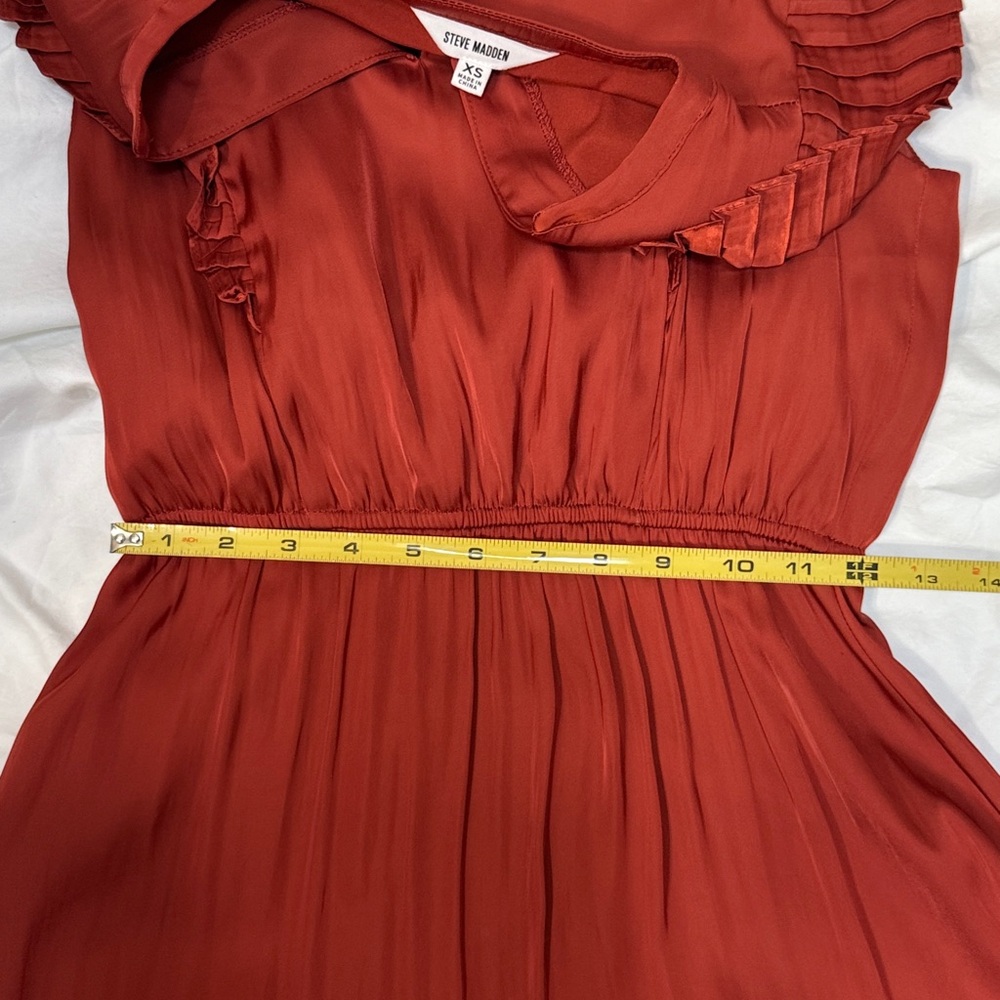 Steve Madden “Verona” Pleated Trim Rust/Terracotta Fit-&-Flare Dress. Size XS. - Picture 6 of 13